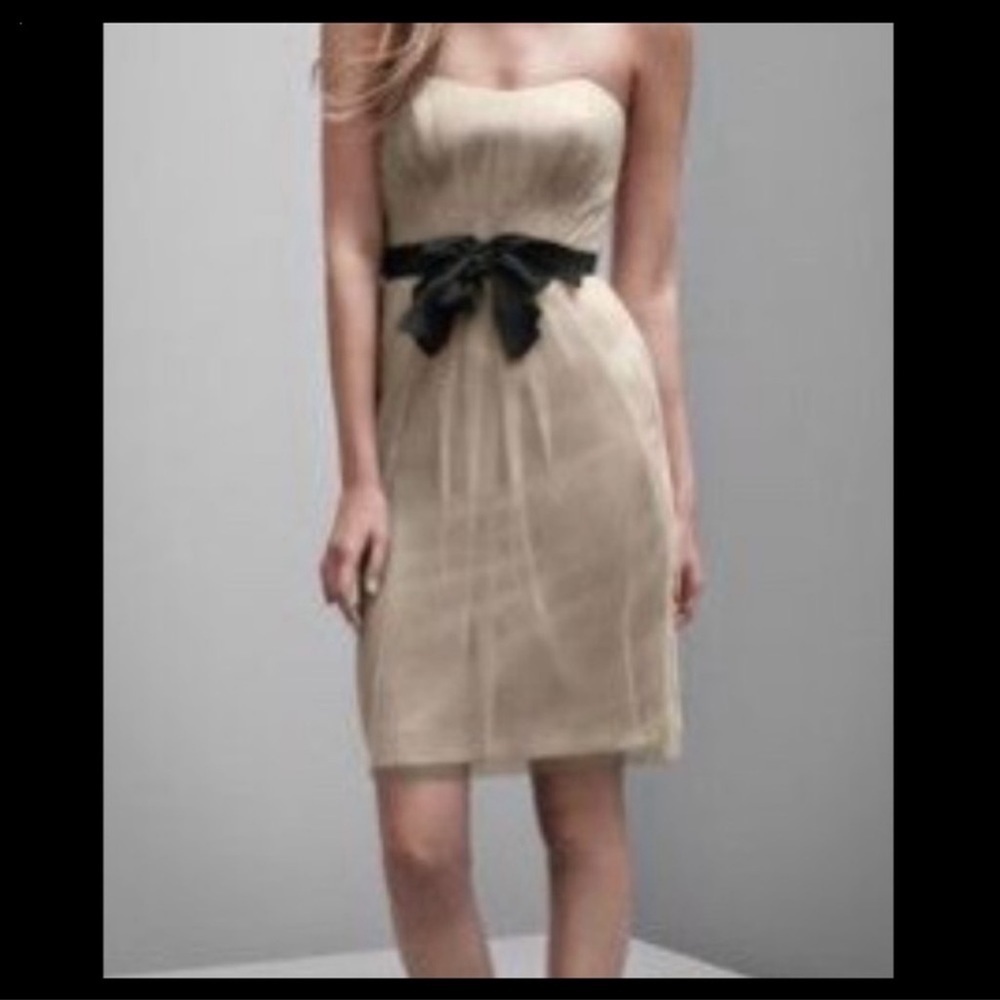 WHITE Vera Wang strapless satin tulle overlay sweetheart dress Sz 0 stone